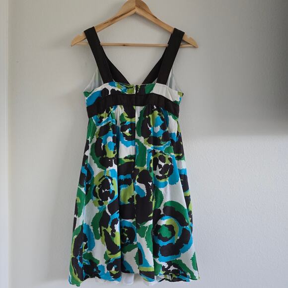 Banana Republic Y2K Babydoll Floral Mini Dress Sz-6 Cotton Silk Green Brown - Picture 3 of 8